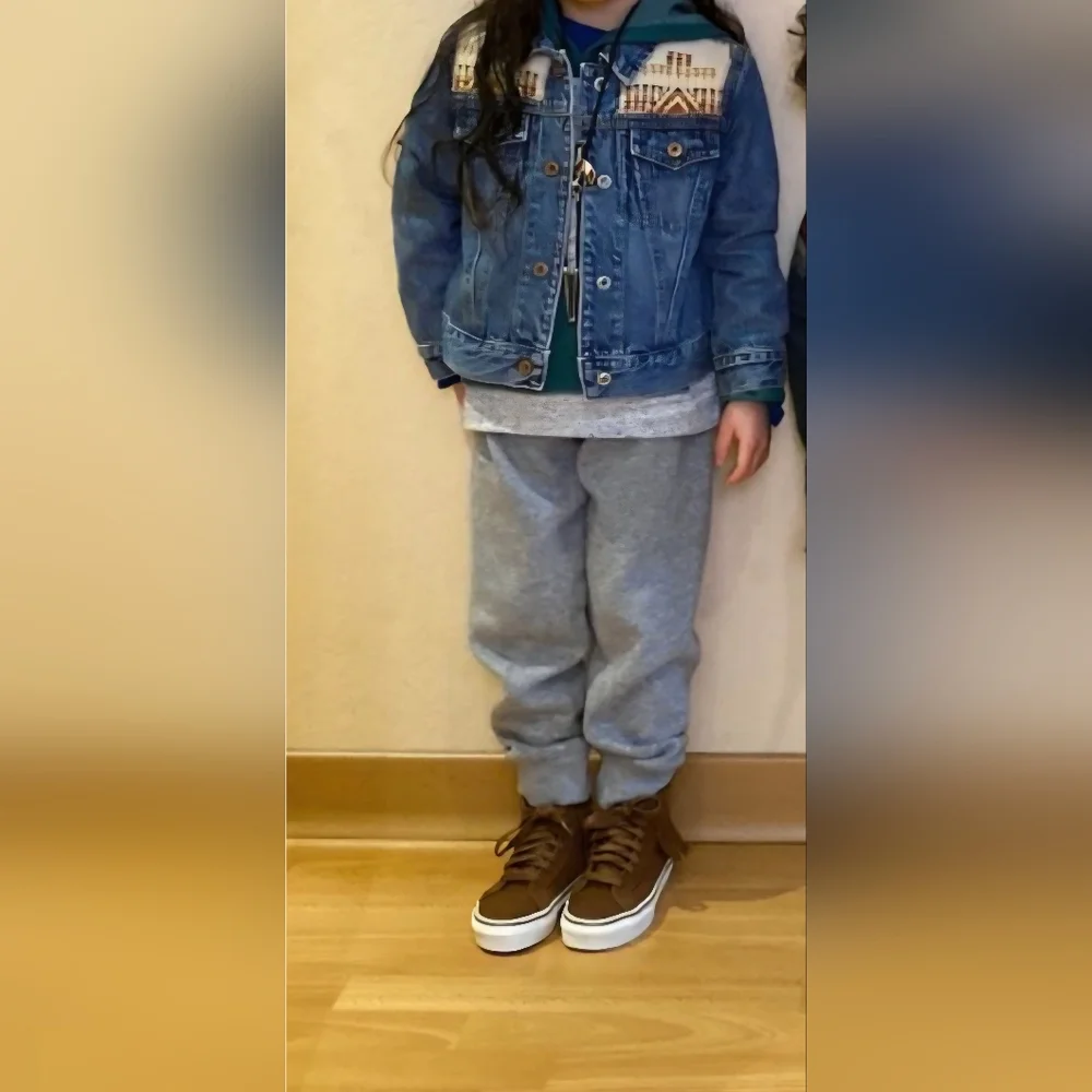 Upcycled Pendleton Scraps Gap Kids' Light Blue Denim Jacket 4T Western Rodeo